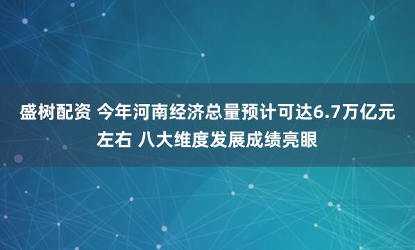 盛树配资 今年河南经济总量预计可达6.7万亿元左右 八大维度发展成绩亮眼